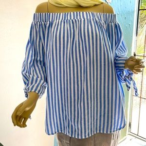 Off the shoulder tie sleeve blouse